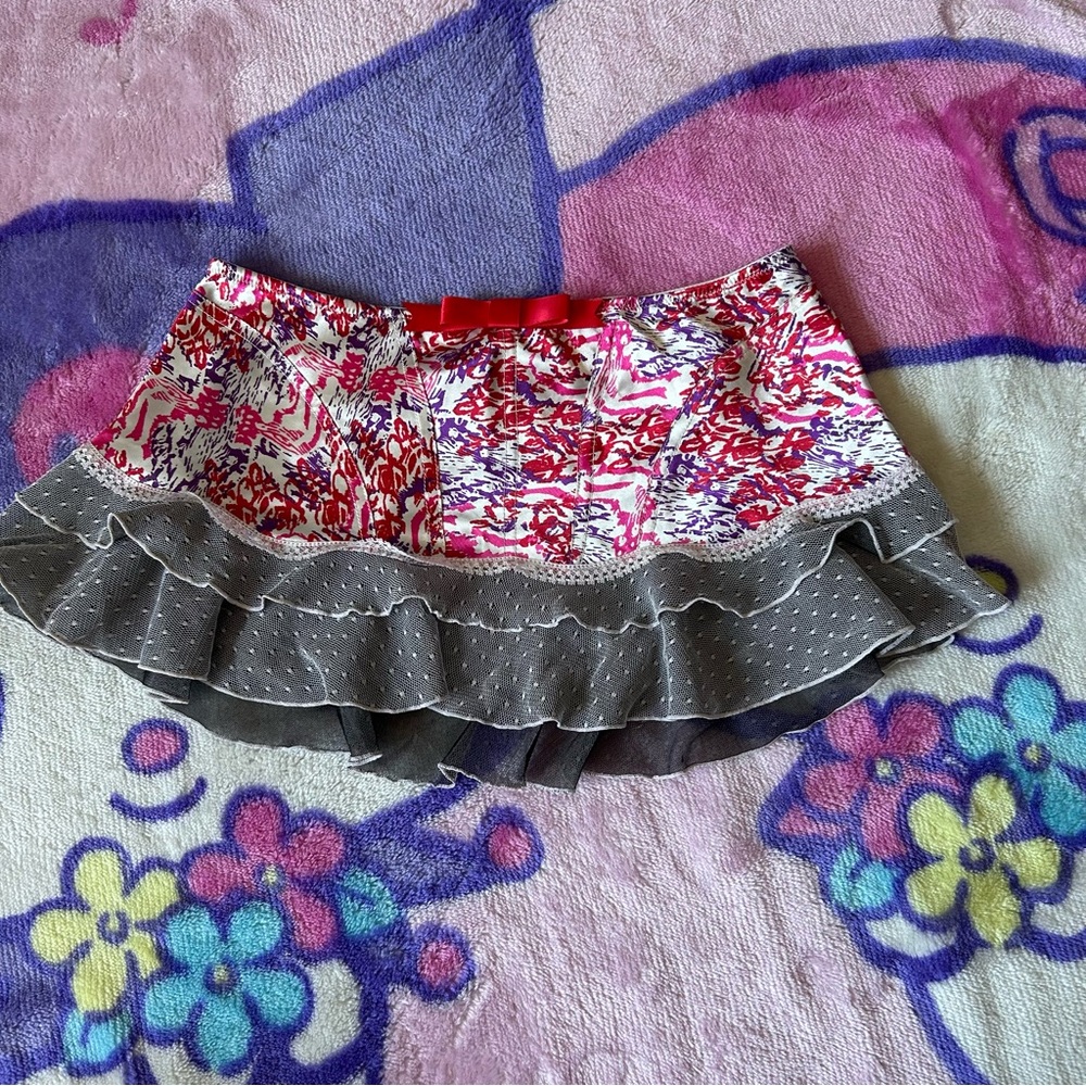 Jezebel Red and Gray Floral Mini Skirt